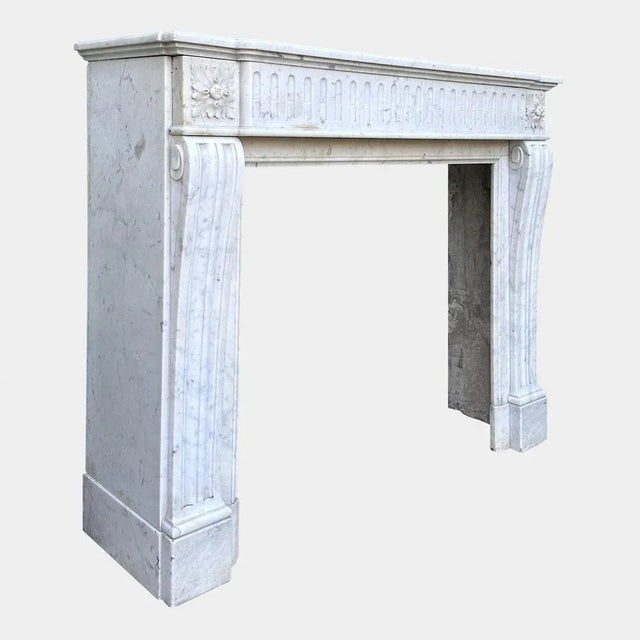 Louis XVI French Carrara Marble Fireplace Mantel, 1890s For Sale - Image 4 of 6