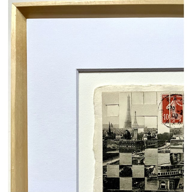 Panorama Des Huit Ponts, Paris, Hand Cut and Woven Vintage Photo Postcards, Framed For Sale - Image 4 of 4