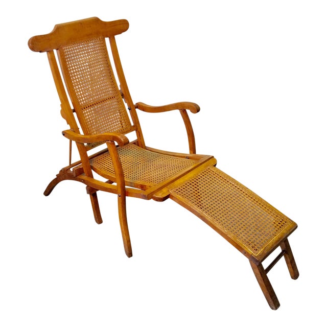 Early 20th Century French Walnut and Cane Steamer Chair Chairish