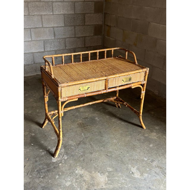 1980s 1980s British Colonial Style Burnt Bamboo and Cane Desk/ Vanity For Sale - Image 5 of 12