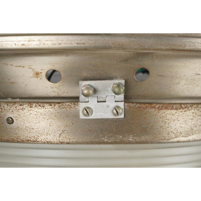 Mid 20th Century Industrial 20 In. Ribbed Glass Brushed Steel Dome Flush Mount Light For Sale - Image 12 of 13