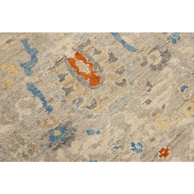 Beige Floral Modern Handmade Sultanabad Wool Runner For Sale In New York - Image 6 of 10