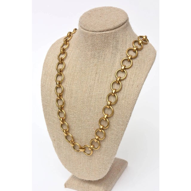 Gold Vintage Yves Saint Laurent Long Brass Link Chain Necklace For Sale - Image 8 of 9
