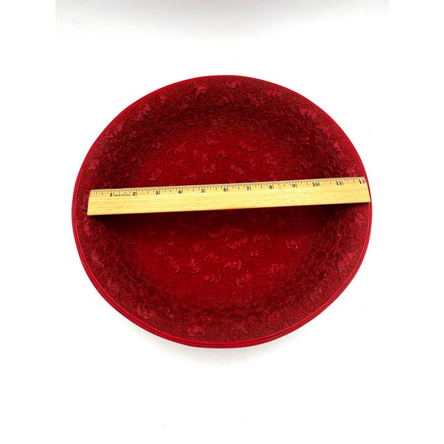 Stunning Antique Elaborate Cinnabar Lacquer Wufu Bat Bowl For Sale - Image 11 of 12