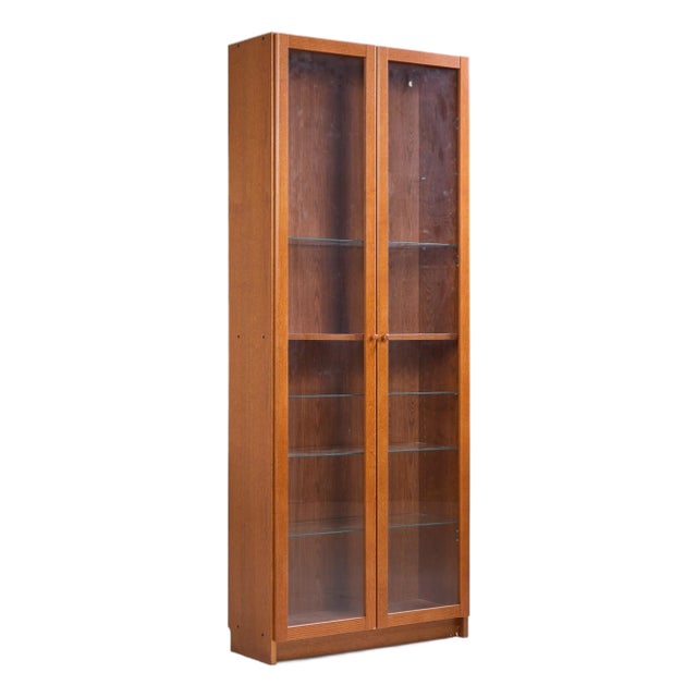Mid Century Danish Teak Glass Door Display Cabinet For Sale