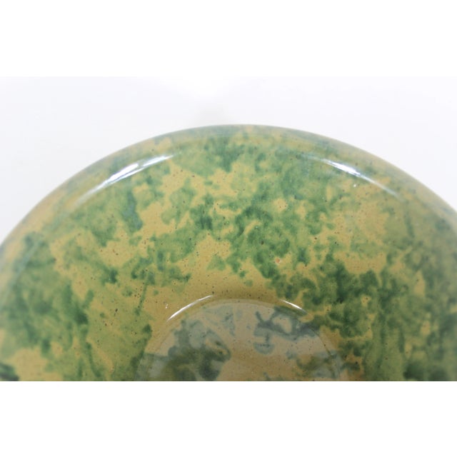Green Vintage Green Sponge Ware Bowl Primitive Rustic Speckled Pottery For Sale - Image 8 of 9