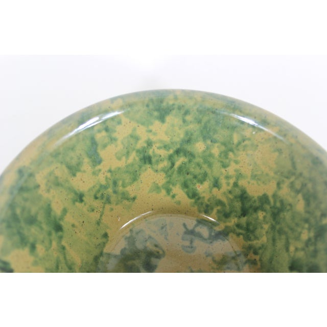 Green Vintage Sponge Ware Bowl Green Primitive Rustic Speckled Pottery For Sale - Image 8 of 9