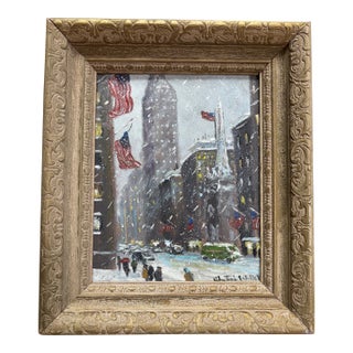 Christopher Willett, Oil on Masonite, "Broadway, Nyc" For Sale