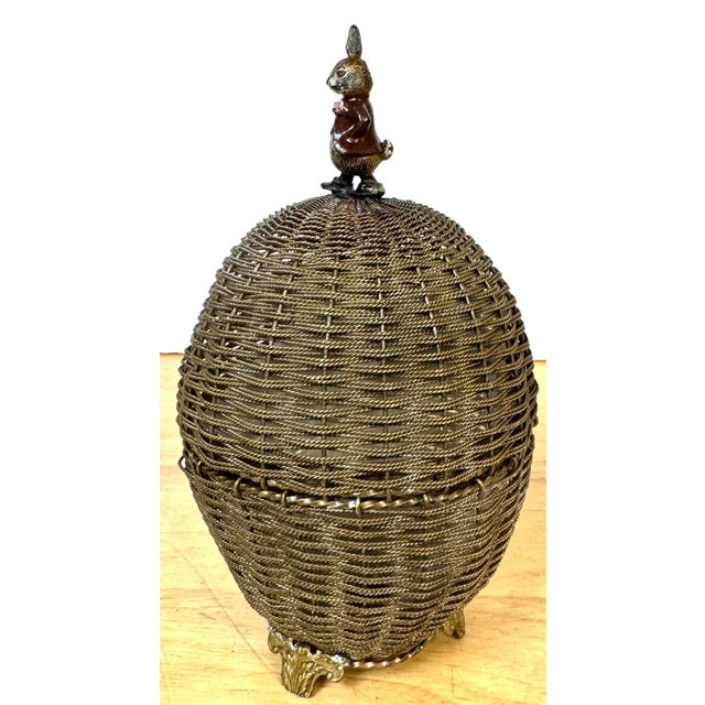 Vienna Woven Bronze Basket Box with Cold-Painted Rabbit, Attributed to Bergman For Sale In West Palm - Image 6 of 6