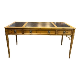 1990s Baker Furniture Company - Faux Bamboo Writing Desk With Lion Drawer Pulls For Sale