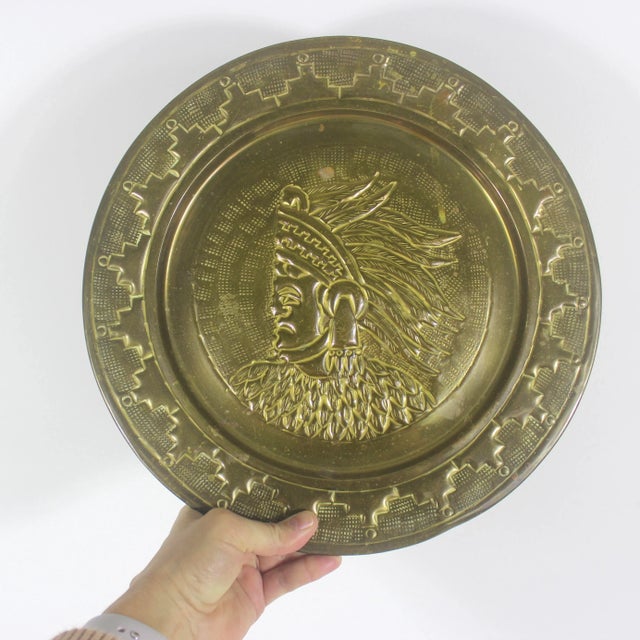 Mexican Vintage Brass Mayan Aztec Man Plate, Mexican Handmade Art Emblem For Sale - Image 3 of 8