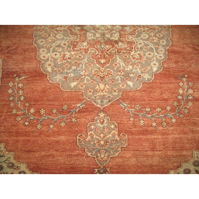 One of a kind room size Turkish rug with a traditional oriental design in gray, apricot, and ivory tones Measures: 8'9'' x...