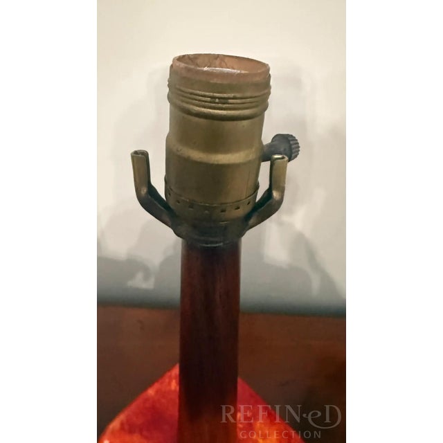 Pair of Mid-Century Modern Lava Glaze Ceramic Table Lamps Attributed to Poole Pottery, Walnut Necks, 26” H, Circa 1960s–1970s For Sale - Image 9 of 16