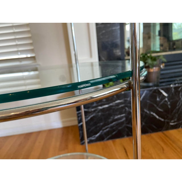 Chrome Round Chrome Bar Serving Cart With Glass Shelves For Sale - Image 8 of 12