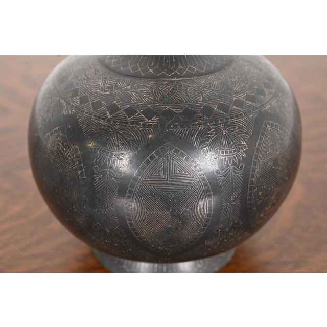 Metal Vintage Bidriware Sterling Silver on Patinated Bronze Vase or Vessel For Sale - Image 7 of 11