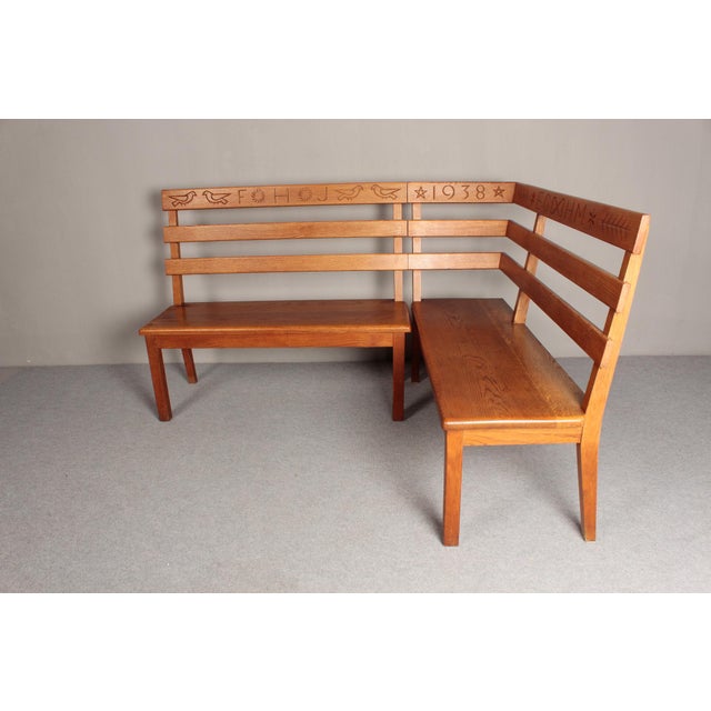 Alpine Corner Bench in Oak with Christian Symbolism, 1930s, Set of 2 For Sale - Image 18 of 18
