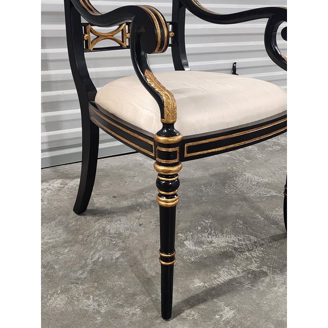 Maitland-Smith Regency Style Ebonized & Gilt Armchairs- A Pair For Sale - Image 10 of 16
