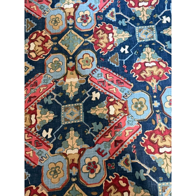 2020s Thibaut F910829 Persian Carpet Navy Cotton Fabric 4 1/2 Yards For Sale - Image 5 of 6
