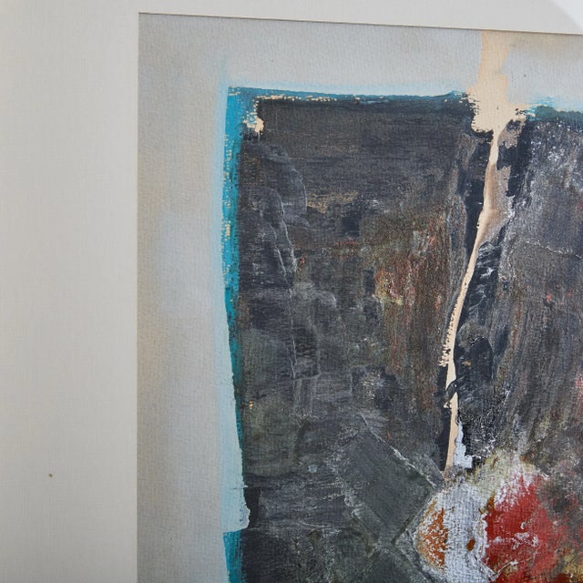 Wood French Black + Blue Framed Abstract Painting, 1960s For Sale - Image 7 of 11