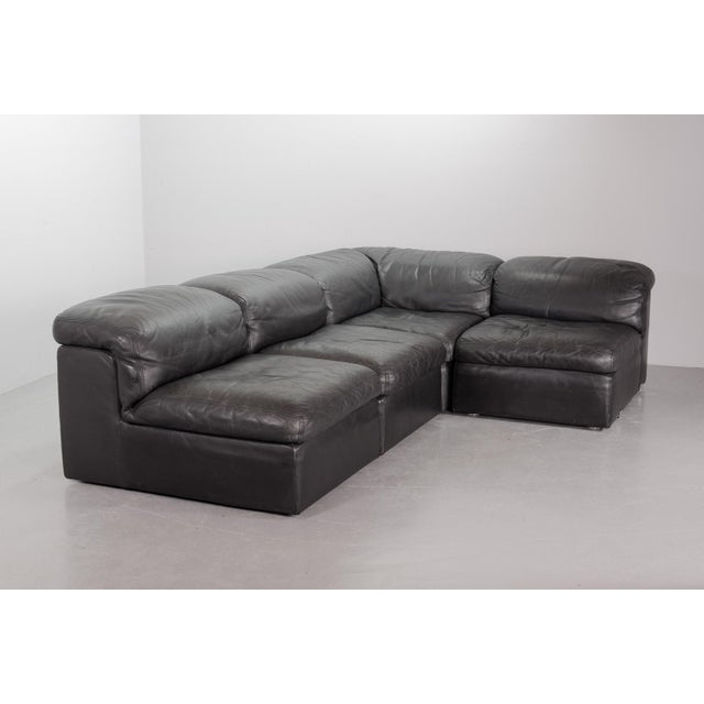 Modular Jeep Sofa in Grey Leather, 1970s, Set of 4 For Sale - Image 4 of 18