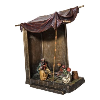 Early 20th Century Original Orientalist Austrian/ Vienna Cold Painted Bronze Lamp of a Classroom For Sale