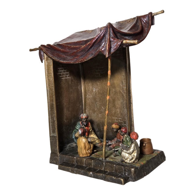 Early 20th Century Original Orientalist Austrian/ Vienna Cold Painted Bronze Lamp of a Classroom For Sale