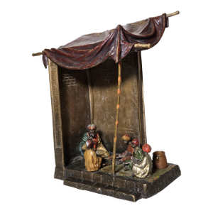 Early 20th Century Original Orientalist Austrian/ Vienna Cold Painted Bronze Lamp of a Classroom