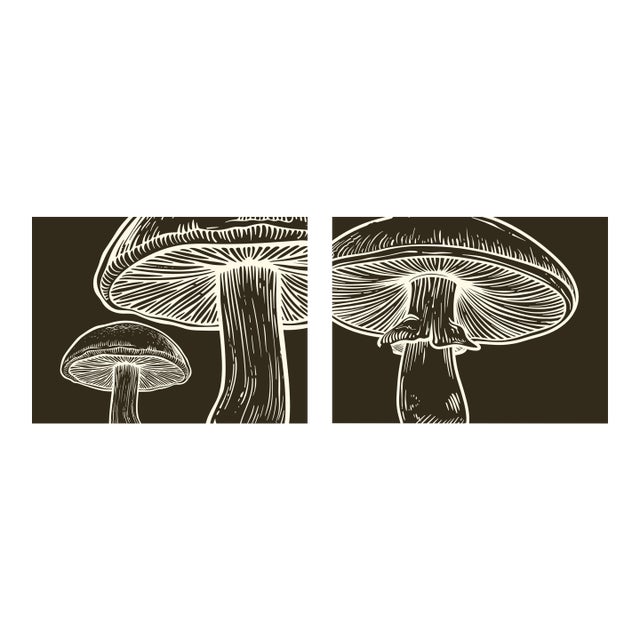 Mushrooms Set of Two Prints Colorway Dark Brown 16 X 20 In For Sale