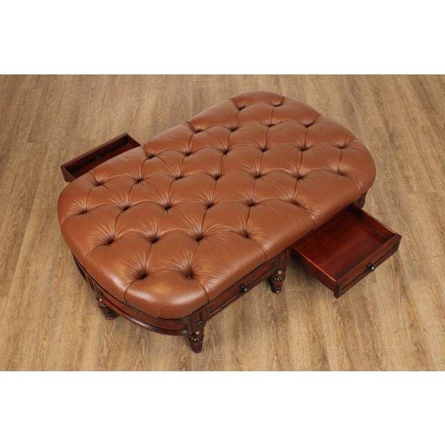 CTH Sherrill Occasional English Regency Style Tufted Leather Ottoman For Sale - Image 4 of 12