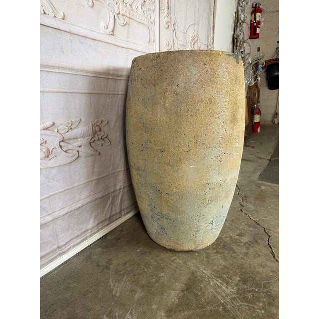 Blue Large Antique Terracotta Vessel With Weathered Ochre and Blue Patina For Sale - Image 8 of 8
