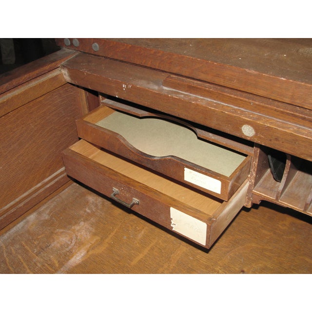 Antique Roll Top Quarter Sawn Oak Wooden Desk For Sale - Image 9 of 15