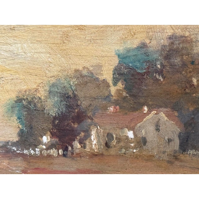 Green 1940s Pastoral Landscape Canvas Art by Ira Deen Original Oil Folk Painting Drawing Crow For Sale - Image 8 of 12