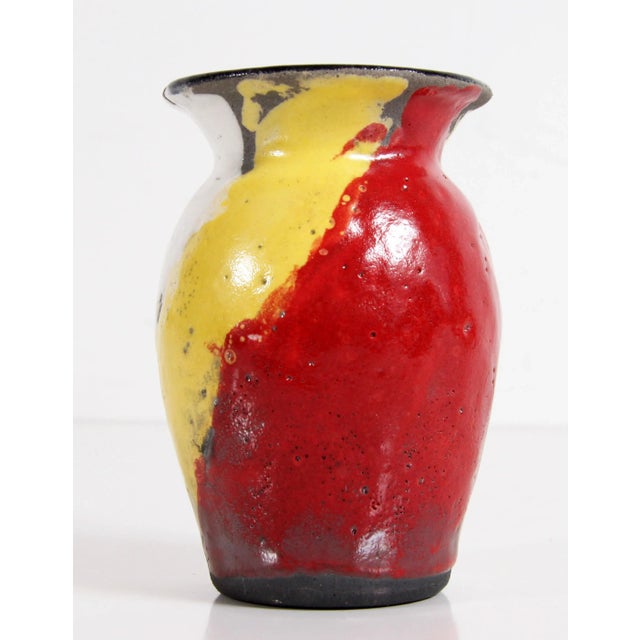 Mid 20th Century Vintage Mid Century Modern West German Lava Bold Red & Yellow Pottery Vase For Sale - Image 5 of 9