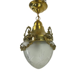 Vintage French Ceiling Lamp with a Sanded Glass Shade, 1910s For Sale