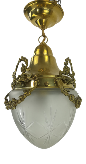 Vintage French Ceiling Lamp with a Sanded Glass Shade, 1910s