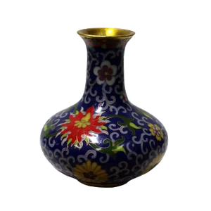 Chinese Metal Purple Blue Enamel Cloisonne Vase Shape Figure