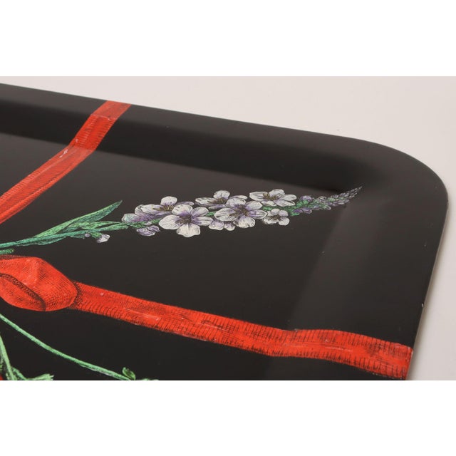 Large Vintage Lacquered Metal Litho Ribbon and Floral Tray by Piero Fornasetti For Sale - Image 10 of 18