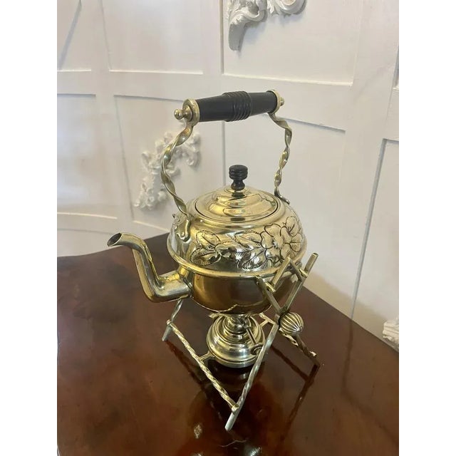 Antique Victorian Brass Spirit Kettle on Stand, 1880 For Sale - Image 10 of 11