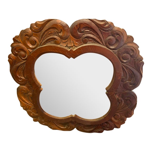 20th Century Mexican Handcrafted Carved Oak Mirror For Sale
