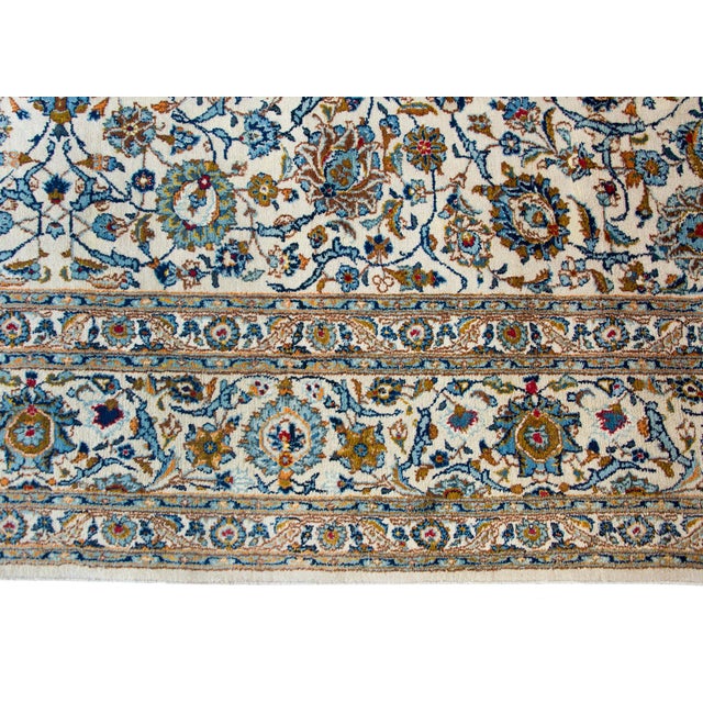 Cream Vintage Persian Kashan Rug For Sale - Image 8 of 14