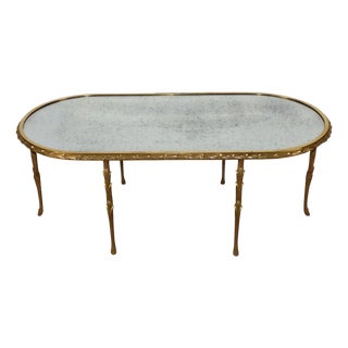 Coffee Table in Gilt Bronze and Aged Mirror from Baguès, 1950s For Sale