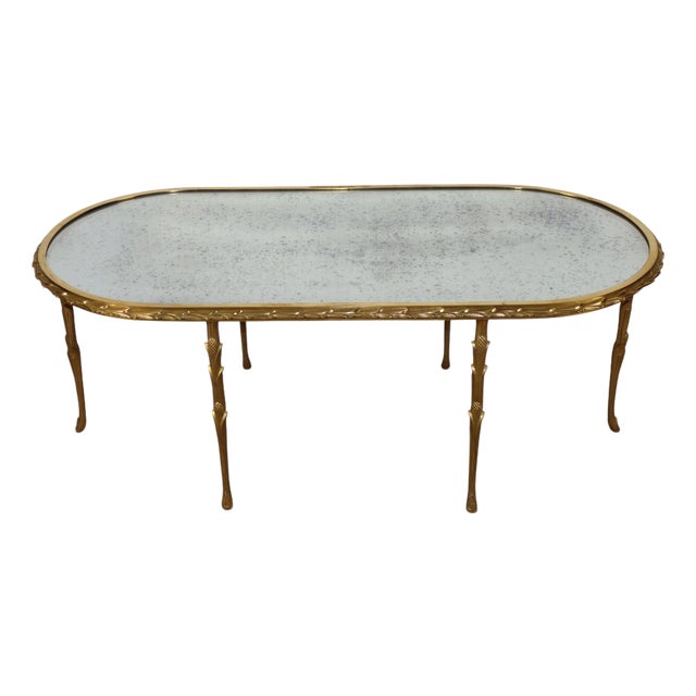 Coffee Table in Gilt Bronze and Aged Mirror from Baguès, 1950s For Sale