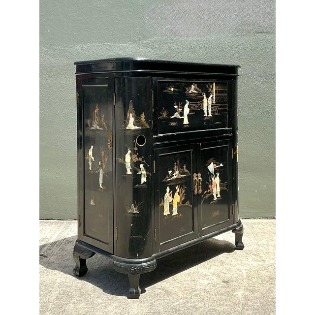 Vintage Black Lacquered Chinoiserie Dry Bar For Sale - Image 4 of 12
