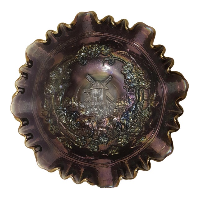 Imperial Smokey Purple Windmill Carnival Glass Bowl For Sale