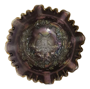 Imperial Smokey Purple Windmill Carnival Glass Bowl