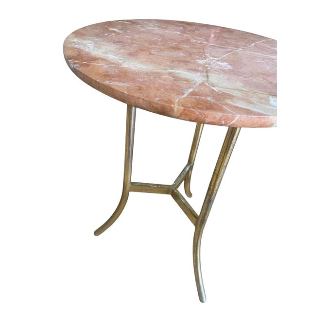 Vintage 1970s Pink Marble and Brass Tripod Side Table in the Style of Cedric Hartman A beautiful mid century modern...
