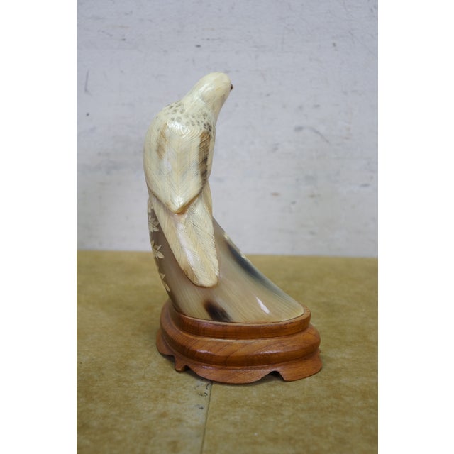 Mid 20th Century Justa Carved Buffalo Horn Bird Figurine on Wood Base MCM Sculpture For Sale - Image 4 of 11
