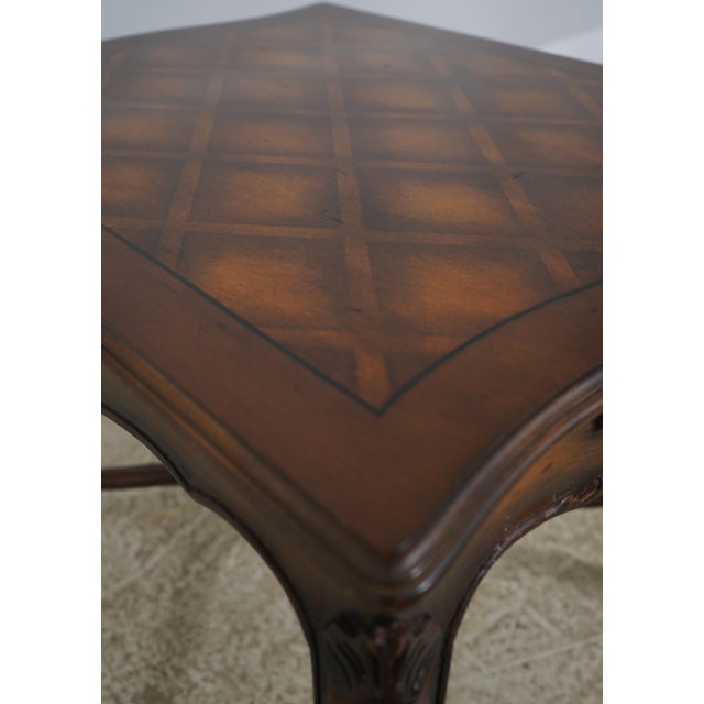 1970s Pair French Louis XV Walnut Parquet Top Lamp Tables For Sale - Image 13 of 15