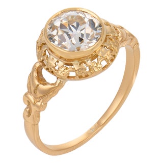 1900-1909 Victorian French Gia 1.51 Carat Old Mine Cut Diamond 18k Gold Engagement Ring, Size 6.5 For Sale