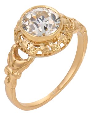 1900-1909 Victorian French Gia 1.51 Carat Old Mine Cut Diamond 18k Gold Engagement Ring, Size 6.5